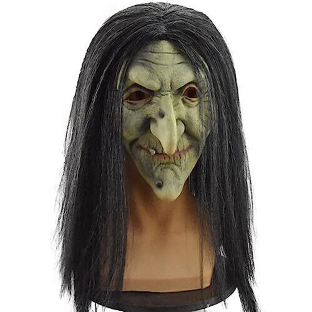 1568 Halloween Mask Old Witch Mask with Hair Horrific Scary Joker Cosplay